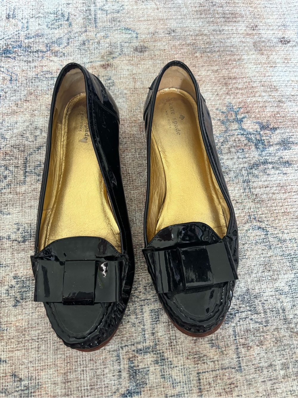 kate spade Black Patent Leather Bow-Embellished Loafers